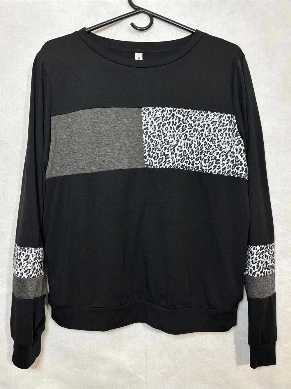 Tickled Teal Black Leopard & Gray Colorblock Top